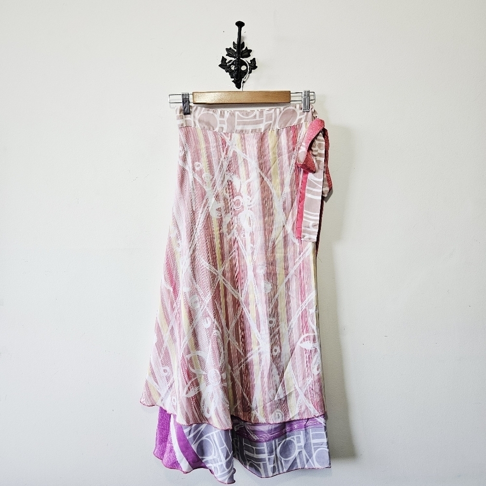 Y2K Iris Impressions Silk Wrap Skirt Adjustable One Size Floral Fairy EUC